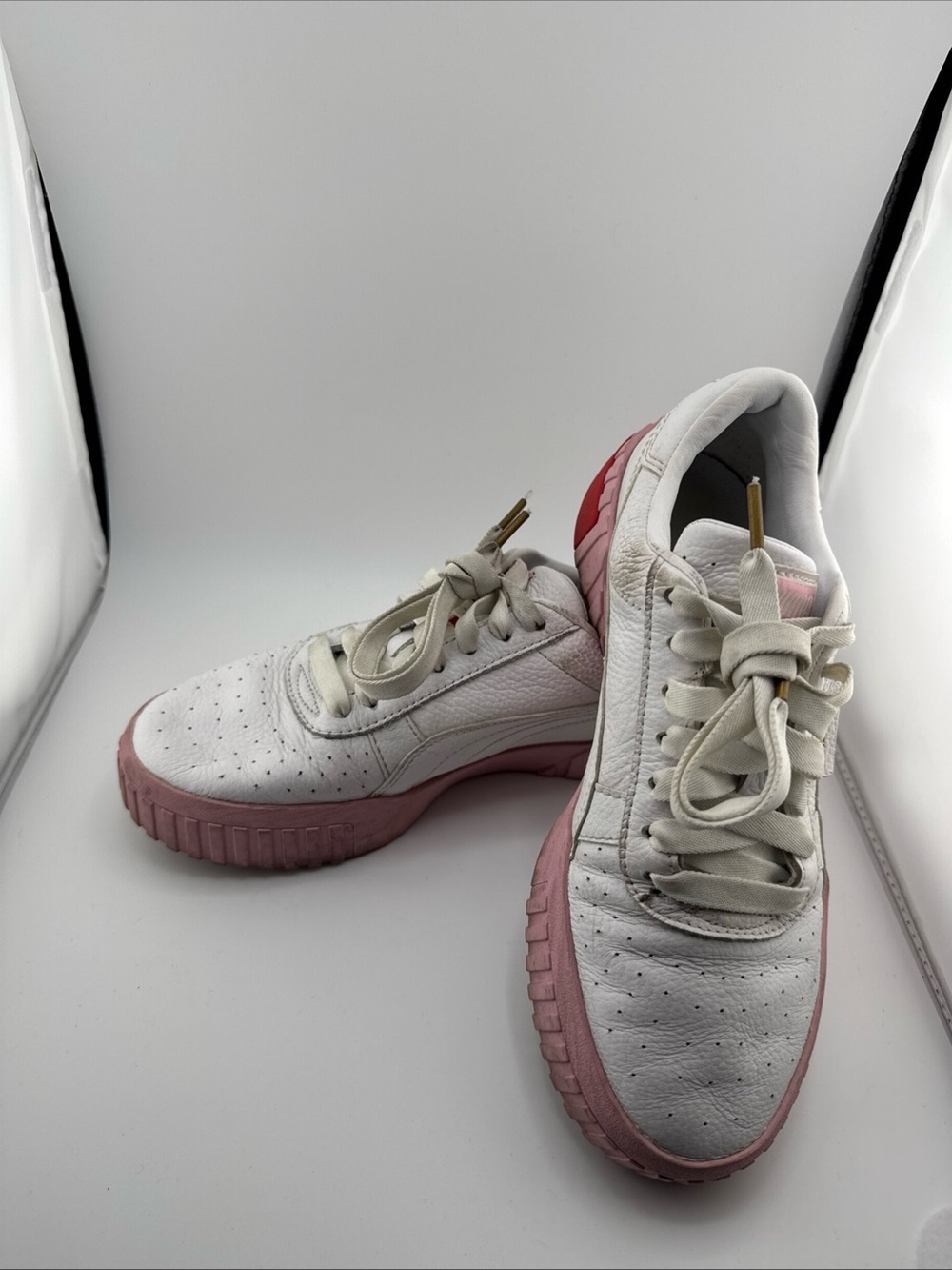 Puma Women's Cali Fashion Casual Leather Sneakers White/Cherry Size 8.5